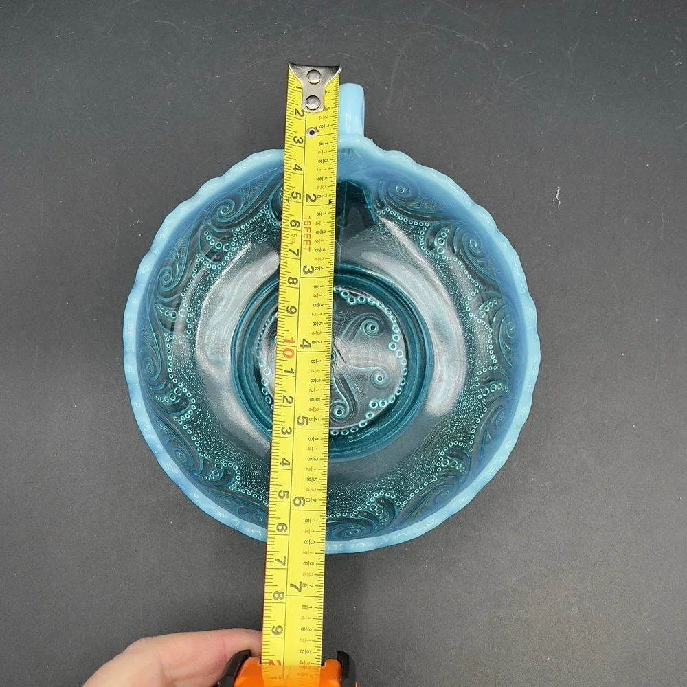 Antique Jefferson Glass Opalescent Blue Sea Spray Nappy Candy Dish w‎ Handle 6